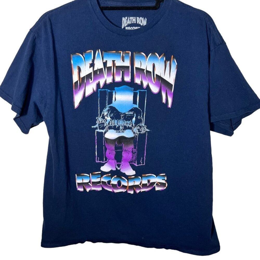 Death Row Records Hip-Hop Electric Chair T Shirt w/Rap Blue Logo Print Sz Large - Picture 2 of 4